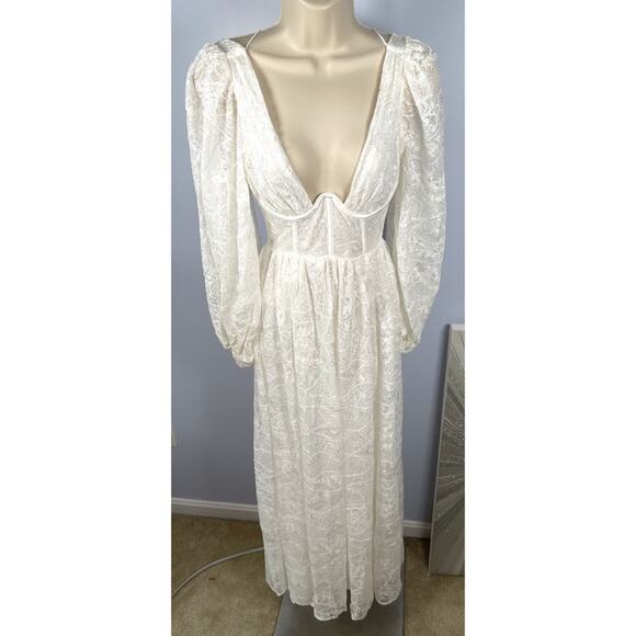 For Love & Lemons Madeline Lace Bustier Long Sleeve Maxi Gown Size XXS - Picture 4 of 12